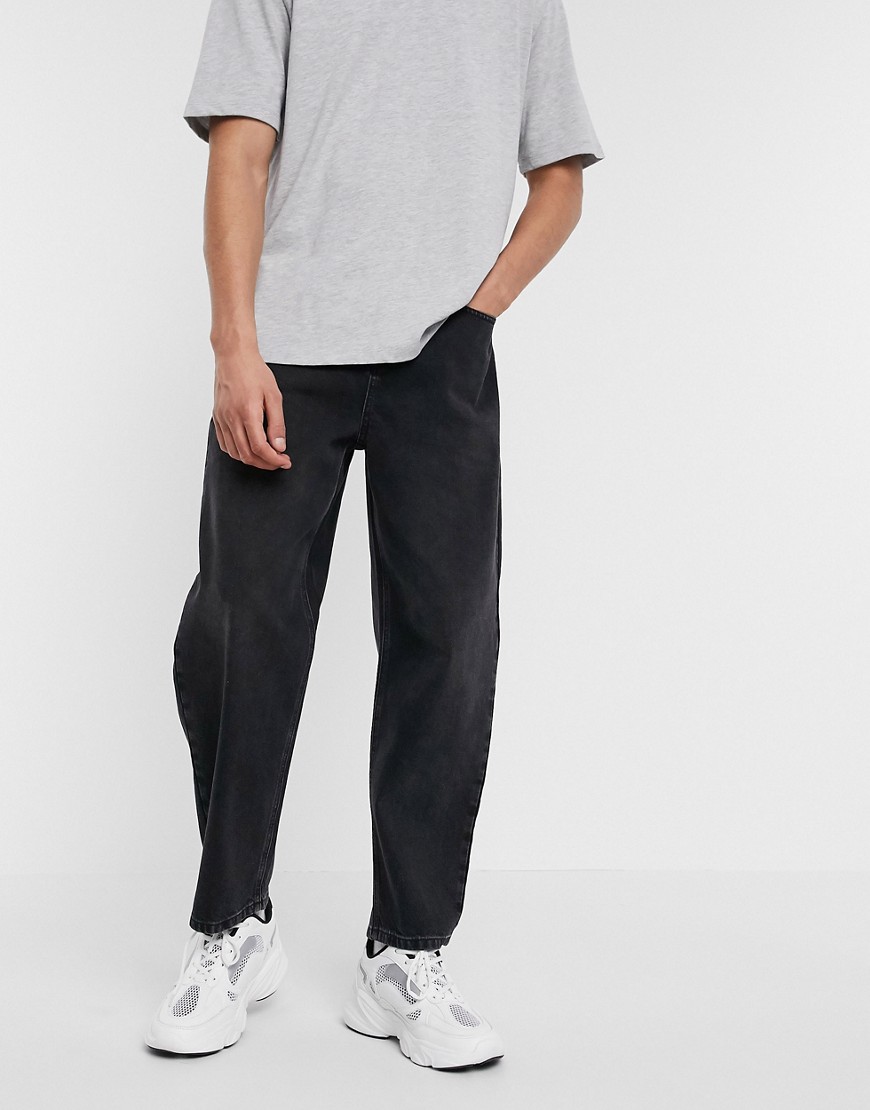 ASOS WHITE – Svarta jeans i barrel-design
