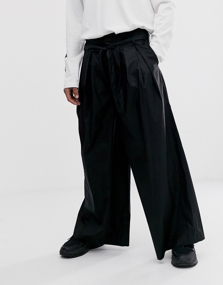 ASOS WHITE – Svarta stora byxor i bomull med papperskänsla