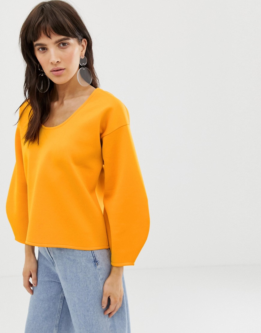 ASOS WHITE – Sweatshirt med djup halsringning i scuba-material-Orange
