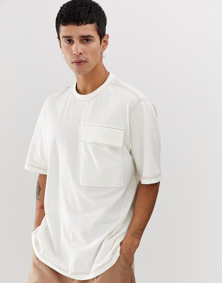 ASOS WHITE - T-shirt ampia bianco sporco con cuciture a contrasto