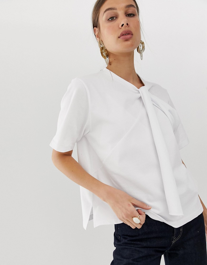 ASOS WHITE – T-shirt med knut framtill-Vit