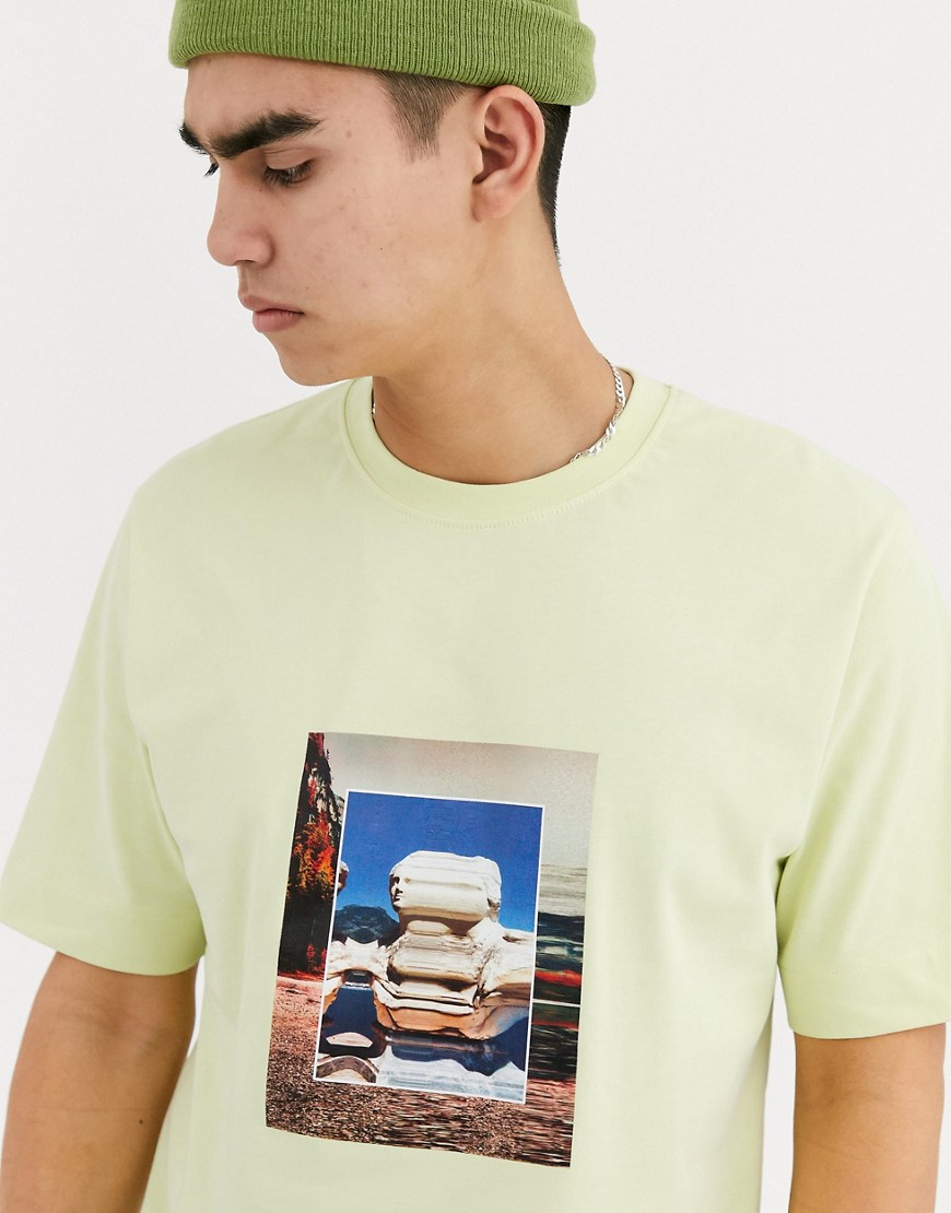 ASOS WHITE – T-shirt med ledig passform och tryck-Gul