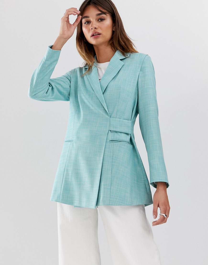ASOS WHITE tab detail textured suit jacket-Blue