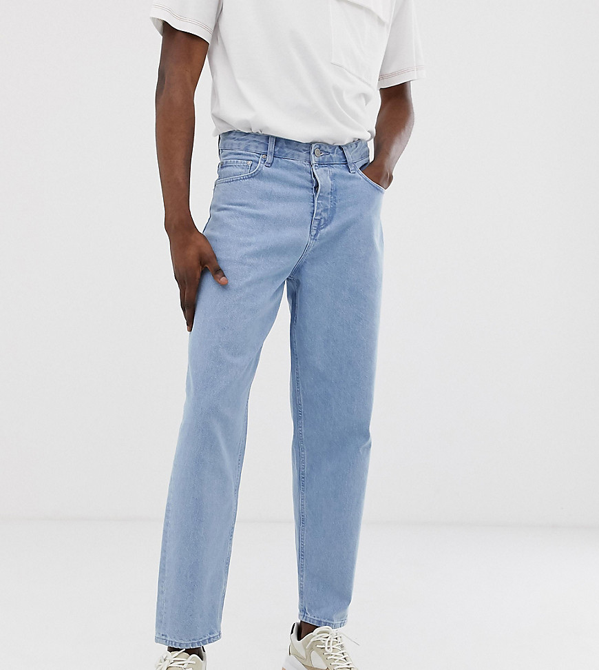 ASOS WHITE Tall – Avsmalnande jeans i tvättad 14oz denim-Blå
