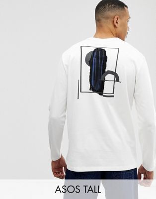 ASOS WHITE Tall – Långärmad tung t-shirt med lös passform och abstrakt mönster-Vit