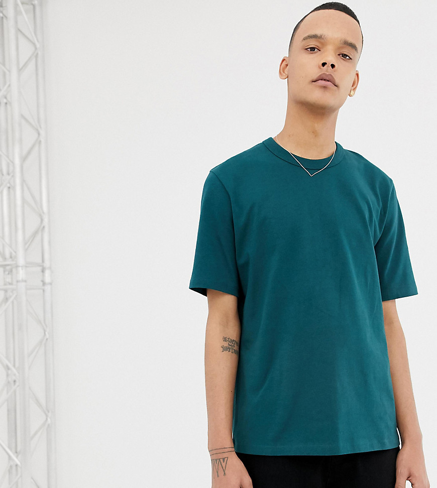 ASOS WHITE – Tall – Mörkgrön t-shirt i kraftigt material med lös passform
