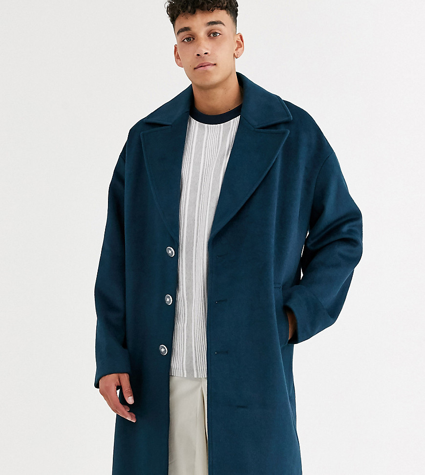 ASOS WHITE Tall overcoat in wool mix-Blue