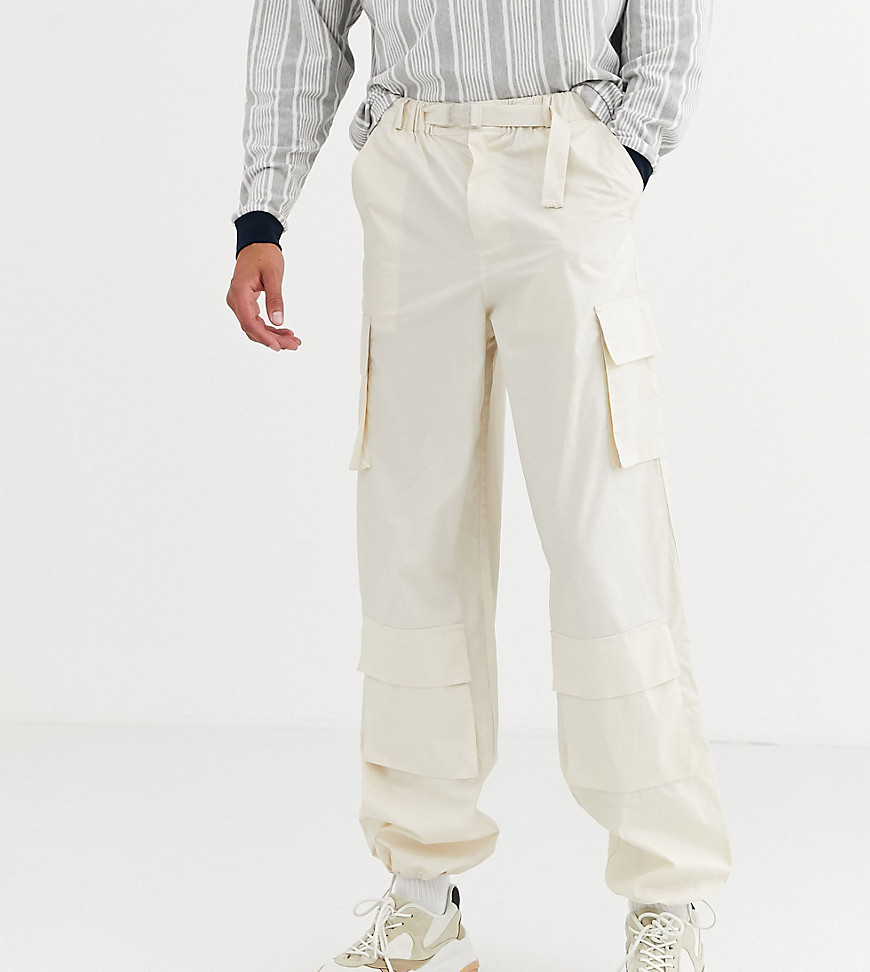 ASOS WHITE Tall wide leg cargo trousers in beige