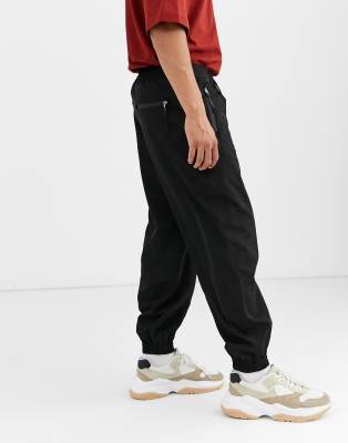 black nylon joggers