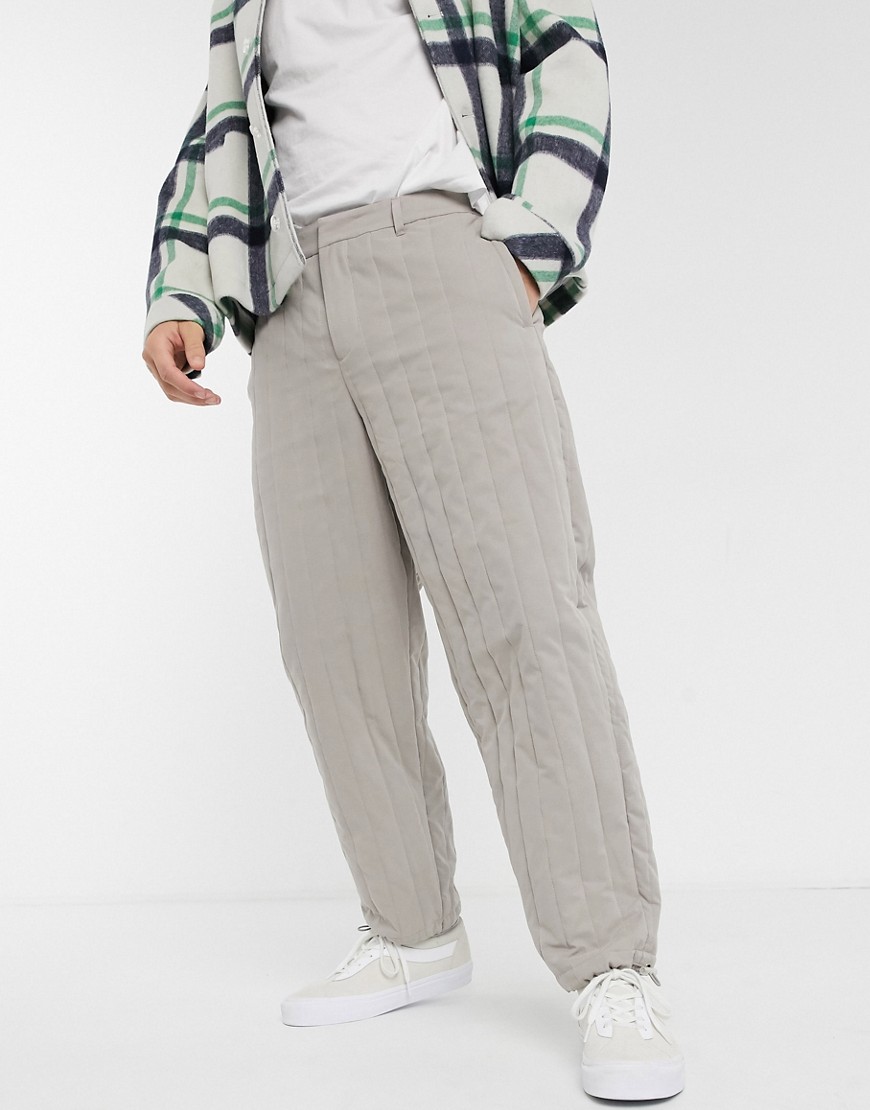 ASOS WHITE tapered quilted trousers in grey