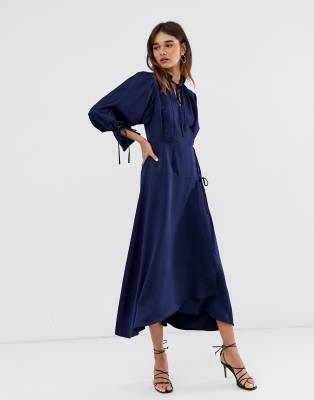 navy long sleeve midi dress