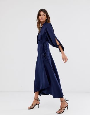 long sleeve midi dress blue