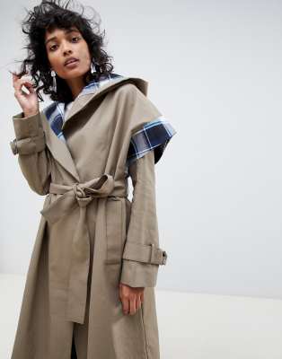 trench coat with checked lining