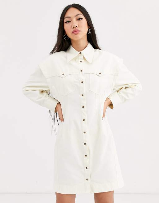 White utility store shirt dress