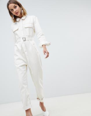 white denim jumpsuit