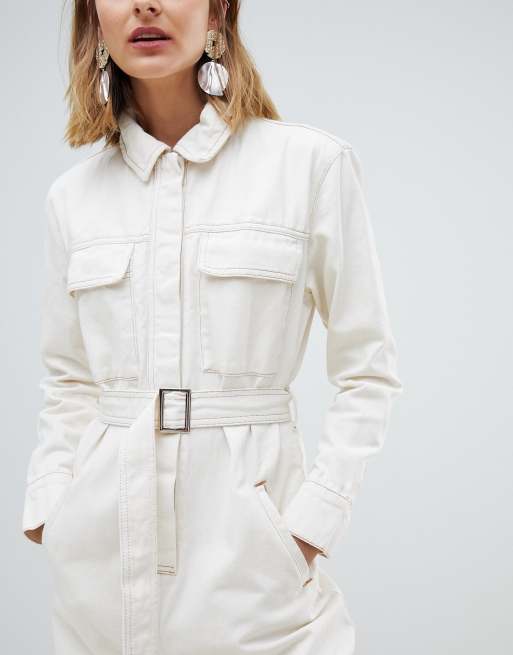 White denim utility hot sale jumpsuit