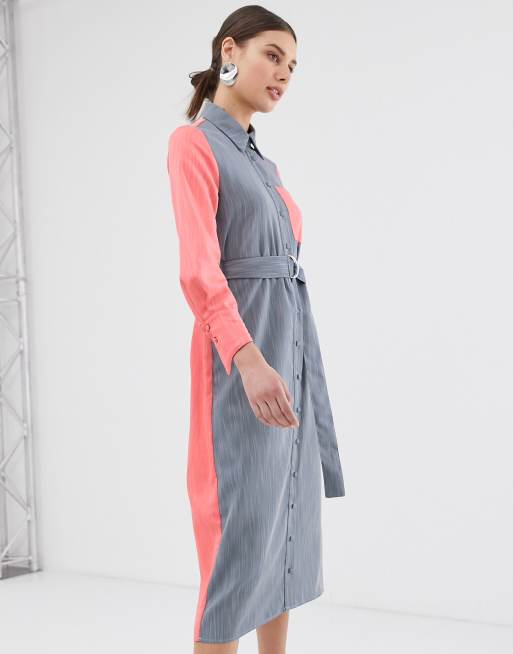 ASOS WHITE - Vestito bicolore con cintura con anello a D