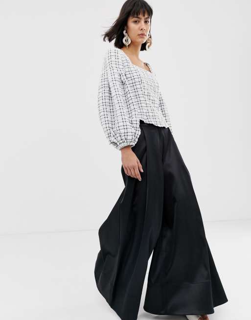 ASOS WHITE Waffle Top med firkantet hals i tern, 4 af 4