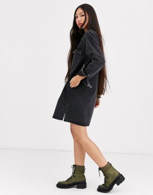 black oversized denim shirt dress
