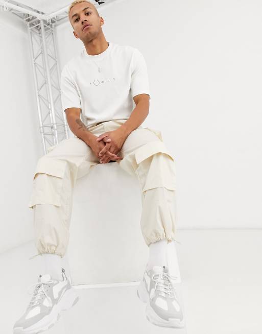 white wide leg cargo pants