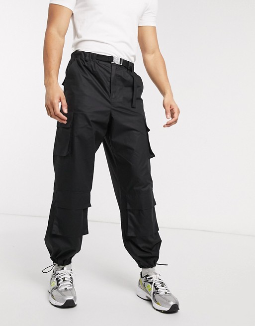 ASOS WHITE wide leg cargo trousers in black