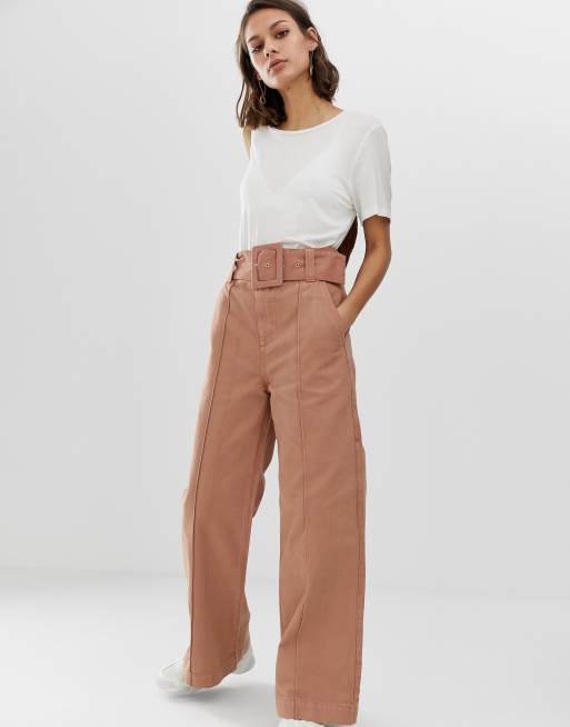 Asos White Wide Leg Jeans With Belt Asos 4869