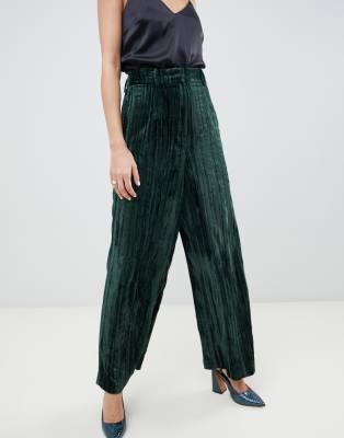 ASOS WHITE wide leg velvet trousers-Green