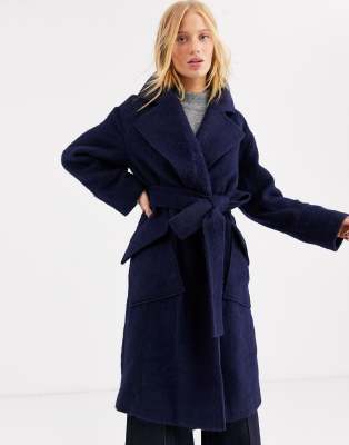 navy wrap wool coat