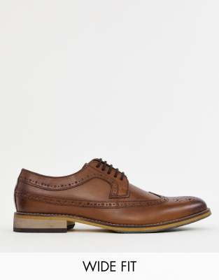 ASOS Wide Fit Brogue Shoes in Tan Polished Leather