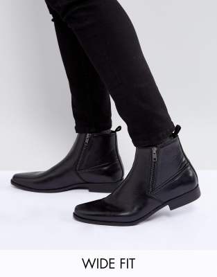 asos design chelsea boots in black faux leather with zips