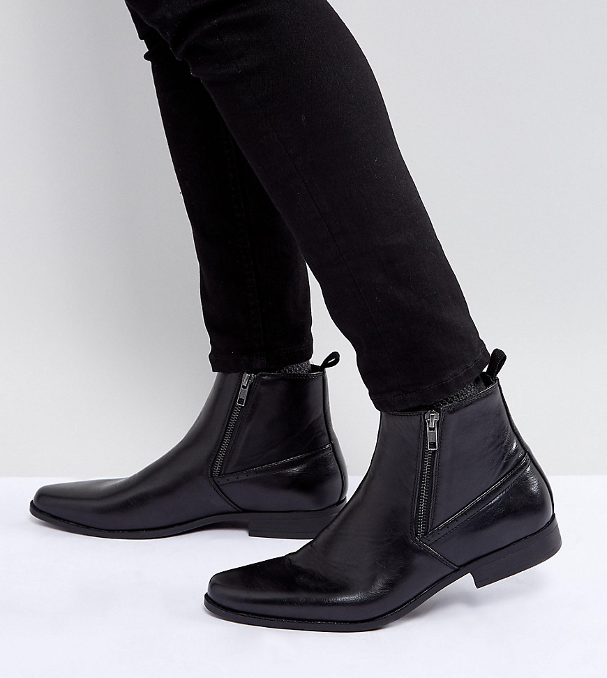 ASOS Wide Fit Chelsea Boots In Black Faux Leather With Zips