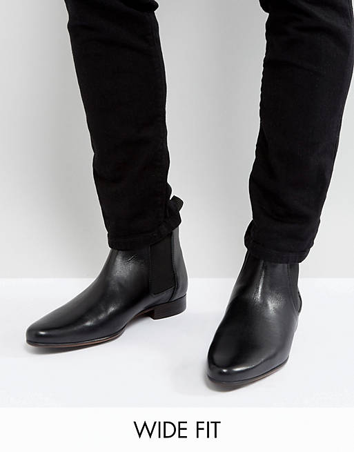 ASOS Wide Fit Chelsea Boots in Black Leather | ASOS