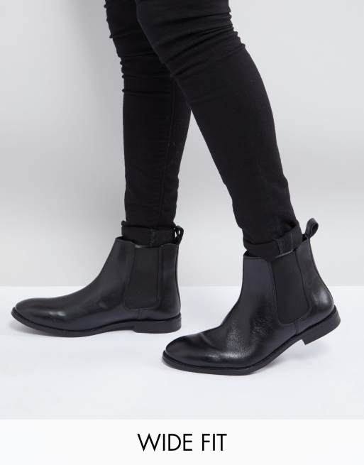 ASOS Wide Fit Chelsea Boots in Black Leather | ASOS