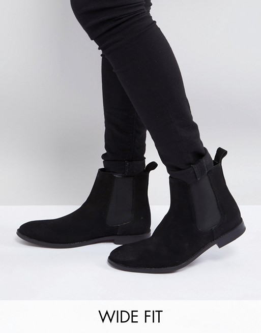 ASOS Wide Fit Chelsea Boots in Black Suede | ASOS