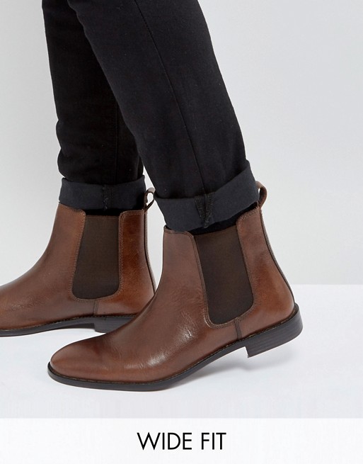 ASOS DESIGN | ASOS Wide Fit Chelsea Boots in Brown Leather