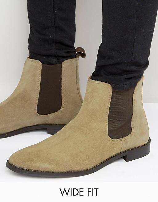 ASOS Wide Fit Chelsea Boots in Stone Suede