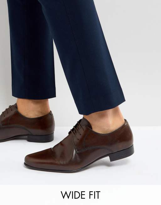 ASOS Wide Fit Derby Shoes in Brown Leather