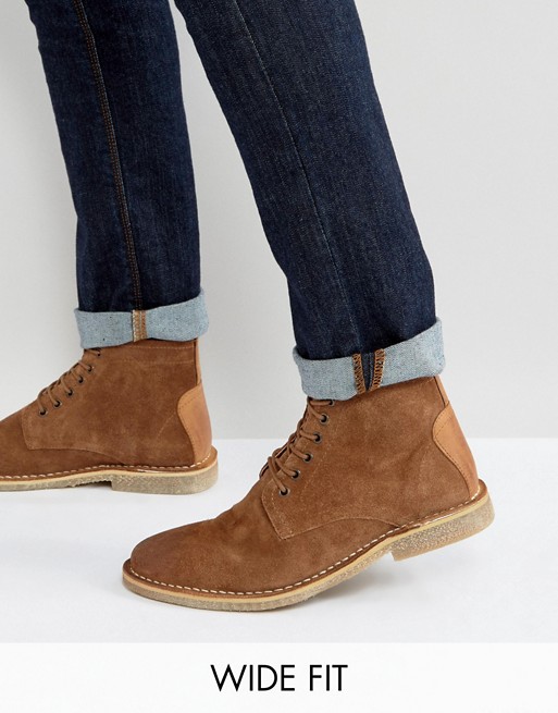 ASOS | ASOS Wide Fit Desert Boots In Tan Suede With Leather Detail
