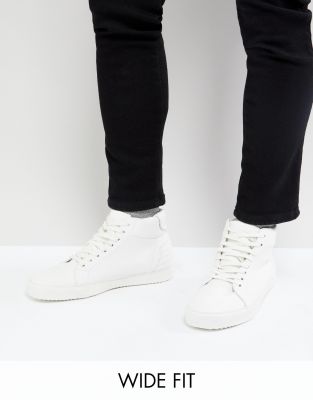 wide fit white leather trainers