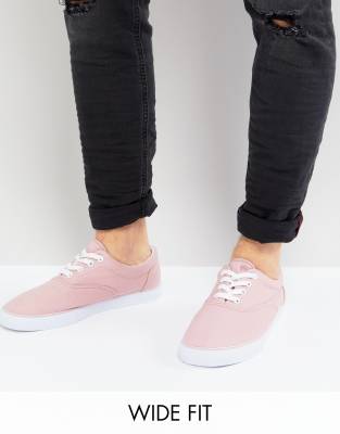 ASOS Wide Fit Lace Up Plimsolls In Pink Canvas