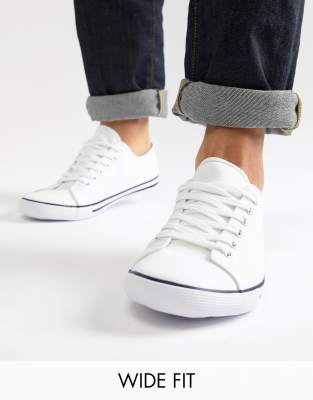 ASOS Wide Fit Lace Up Plimsolls In White