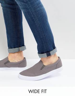ASOS Wide Fit Slip On Plimsolls In Grey Canvas