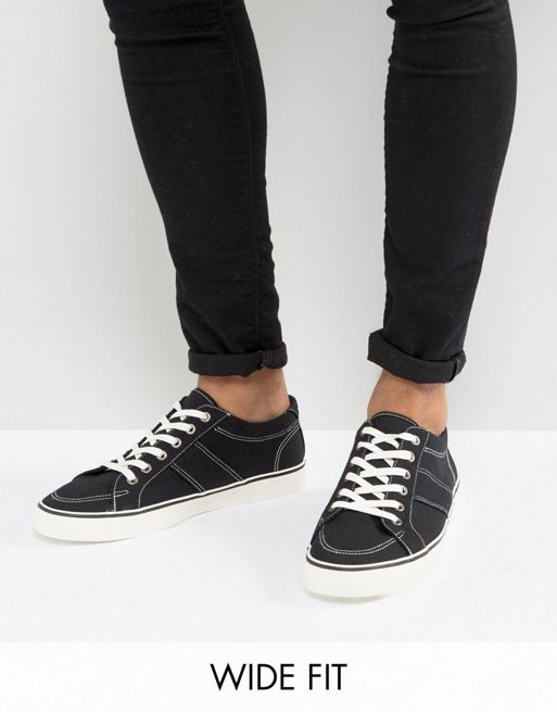ASOS DESIGN | ASOS Wide Fit Trainers In Black Canvas