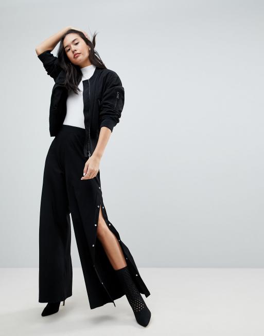 Wide leg popper on sale trousers