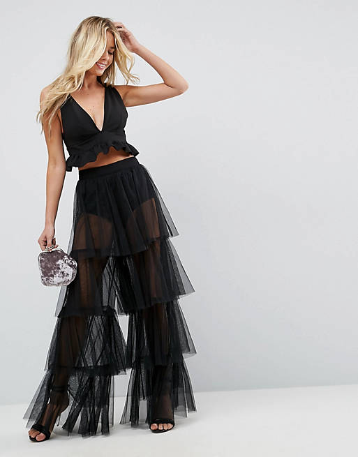 ASOS Wide Leg Pants with Tiered Ruffles