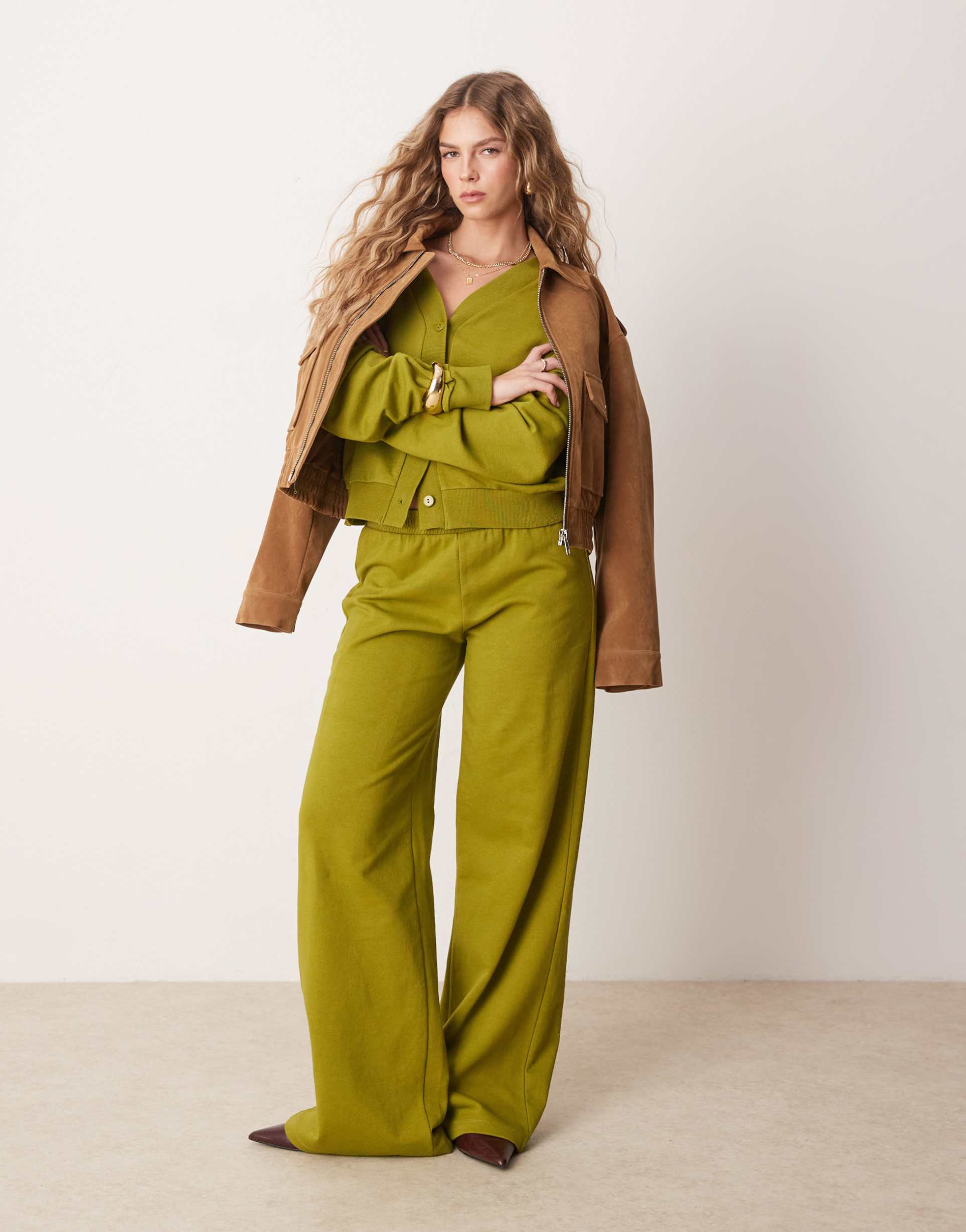 asos wide leg sweatpants in olive