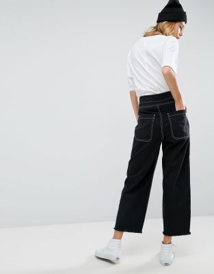raw denim utility wide leg jeans
