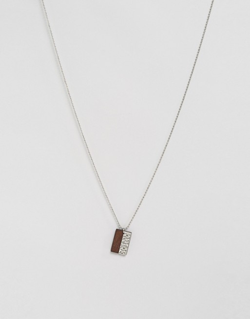 ASOS Wood And Hammered Metal Pendant Necklace