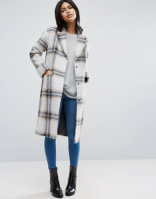 ASOS Wool Blend Coat in Edge to Edge Check with Roll Back Cuff