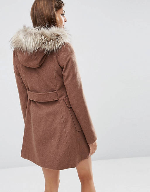 Asos Wool Blend Faux Fur Hooded Duffle, Wool Coat With Fur Hood